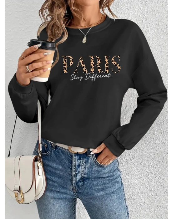 Kadın Uzun Kollu Bisiklet Yaka Desenli Viskon Iki Iplik Bluz