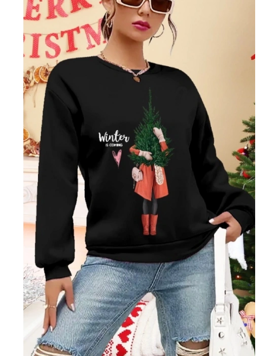 Kadın Uzun Kollu Bisiklet Yaka Desenli Viskon Iki Iplik Bluz