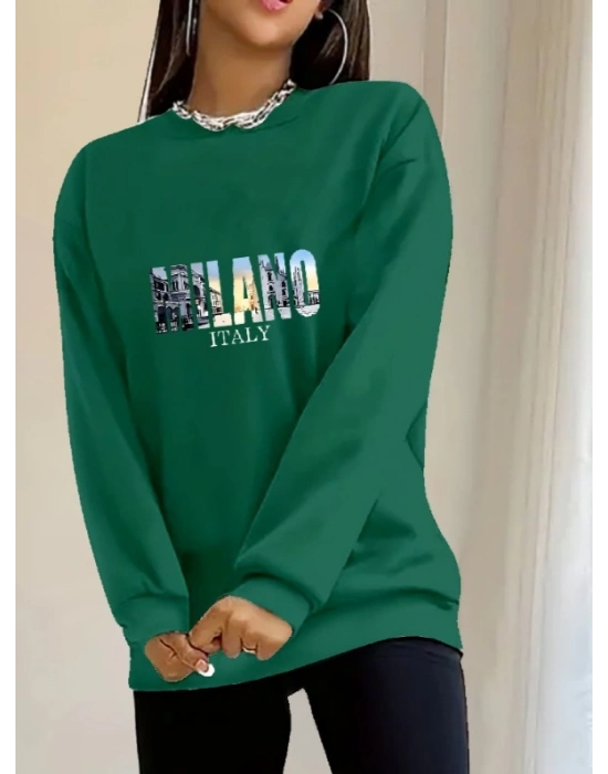 Kadın Uzun Kollu Bisiklet Yaka Desenli Viskon Iki Iplik Bluz