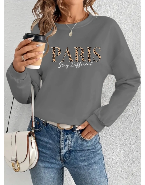 Kadın Uzun Kollu Bisiklet Yaka Desenli Viskon Iki Iplik Bluz