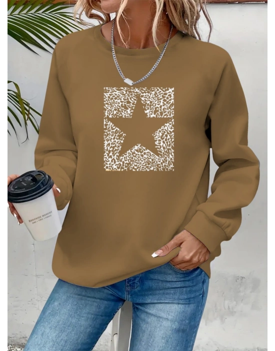 Kadın Uzun Kollu Bisiklet Yaka Desenli Viskon Iki Iplik Bluz