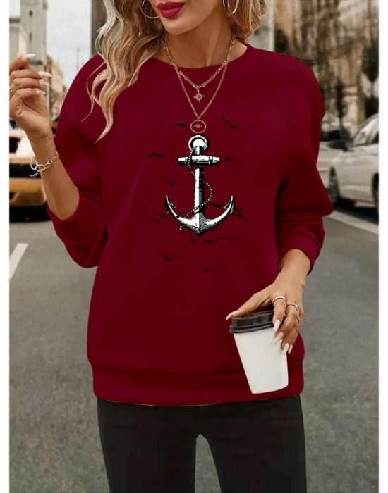 Kadın Uzun Kollu Bisiklet Yaka Desenli Viskon Iki Iplik Bluz