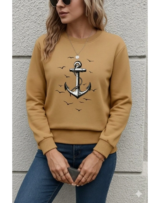 Kadın Uzun Kollu Bisiklet Yaka Desenli Viskon Iki Iplik Bluz