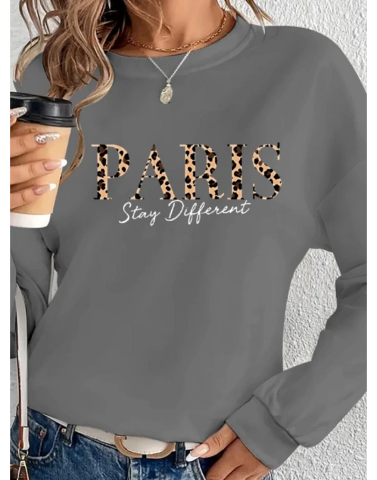 Kadın Uzun Kollu Bisiklet Yaka Desenli Viskon Iki Iplik Bluz