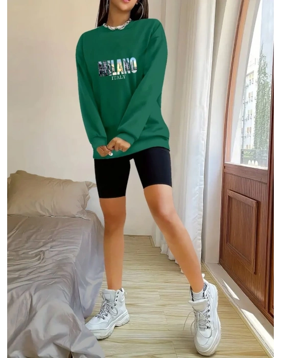 Kadın Uzun Kollu Bisiklet Yaka Desenli Viskon Iki Iplik Bluz