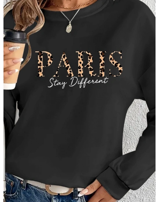 Kadın Uzun Kollu Bisiklet Yaka Desenli Viskon Iki Iplik Bluz