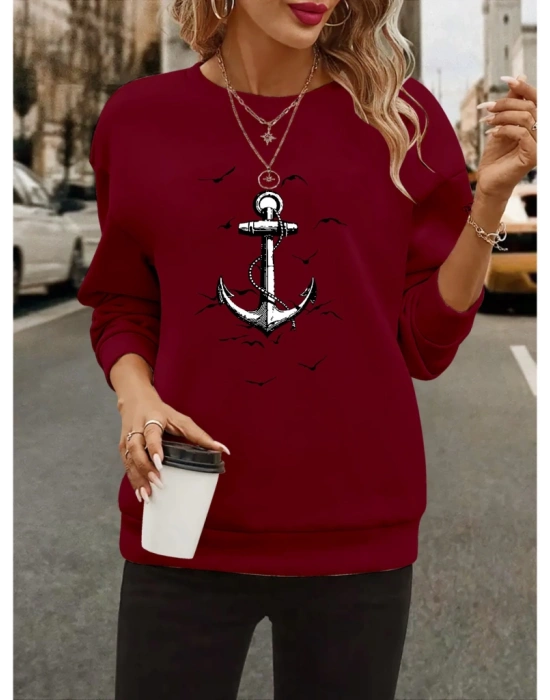 Kadın Uzun Kollu Bisiklet Yaka Desenli Viskon Iki Iplik Bluz