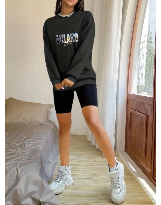 Kadın Uzun Kollu Bisiklet Yaka Desenli Viskon Iki Iplik Bluz