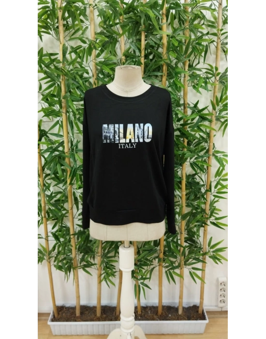 Kadın Uzun Kollu Bisiklet Yaka Desenli Viskon Iki Iplik Bluz