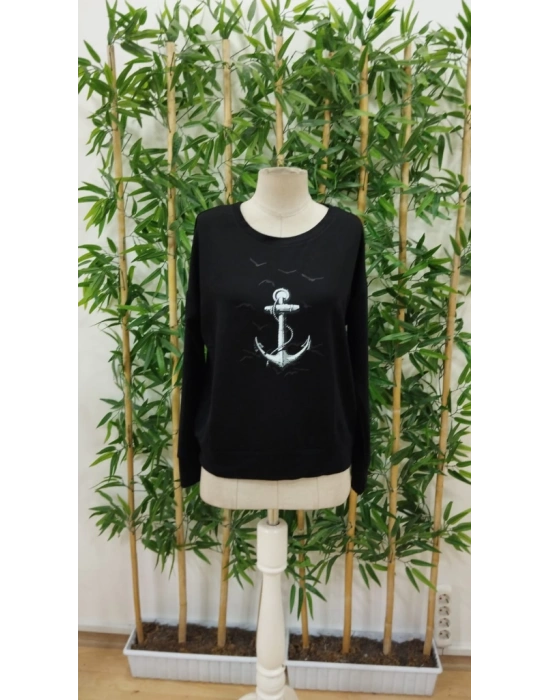 Kadın Uzun Kollu Bisiklet Yaka Desenli Viskon Iki Iplik Bluz