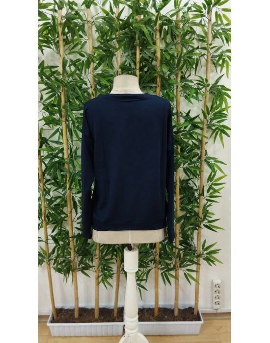 Kadın Uzun Kollu Bisiklet Yaka Desenli Viskon Iki Iplik Bluz