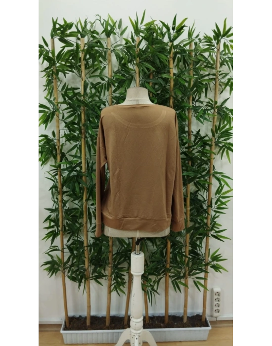 Kadın Uzun Kollu Bisiklet Yaka Desenli Viskon Iki Iplik Bluz