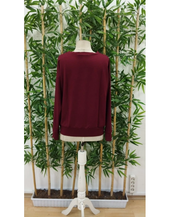 Kadın Uzun Kollu Bisiklet Yaka Desenli Viskon Iki Iplik Bluz