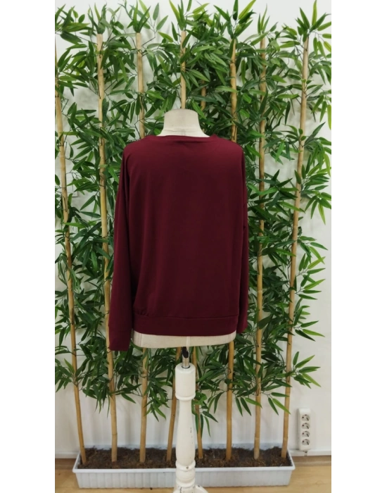 Kadın Uzun Kollu Bisiklet Yaka Desenli Viskon Iki Iplik Bluz