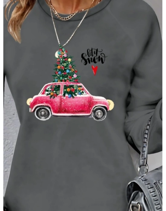 Kadın Uzun Kollu Bisiklet Yaka Desenli Viskon Iki Iplik Elbise