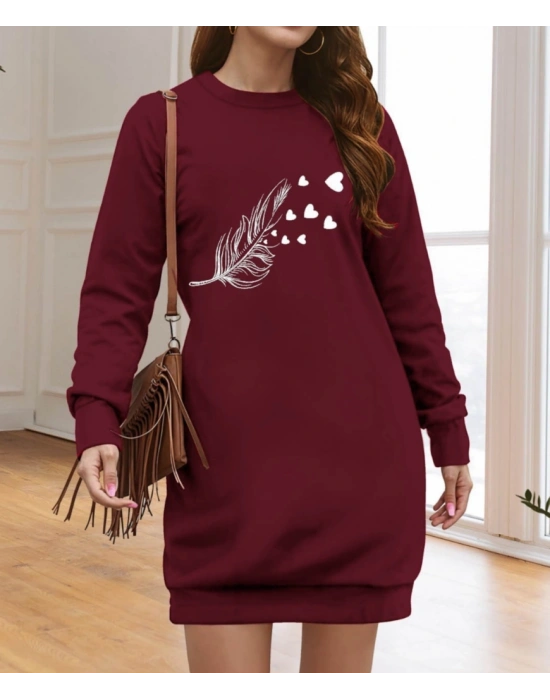 Kadın Uzun Kollu Bisiklet Yaka Desenli Viskon Iki Iplik Elbise