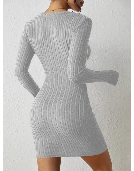 Kadın Uzun Kollu Bisiklet Yaka Düğmeli Kısa şardonlu Kaşkorse Elbise