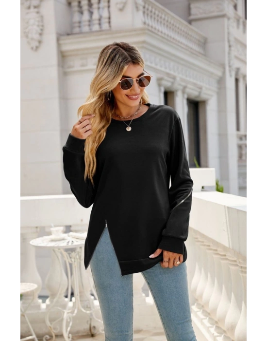 Kadın Uzun Kollu Bisiklet Yaka Fermuar Detay Iki Iplik Bluz