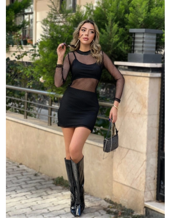 Kadın Uzun Kollu Bisiklet Yaka File Alt üst Dalgıç üçlü Takım