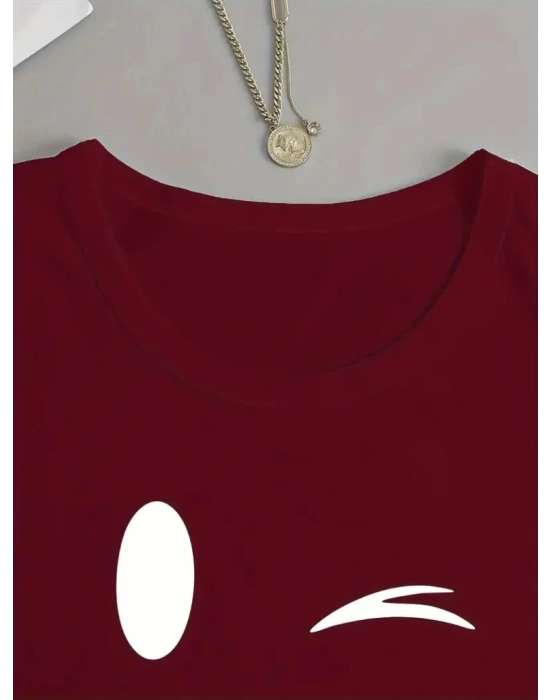 Kadın Uzun Kollu Bisiklet Yaka Gülen Yüz Desenli Viskon Bluz