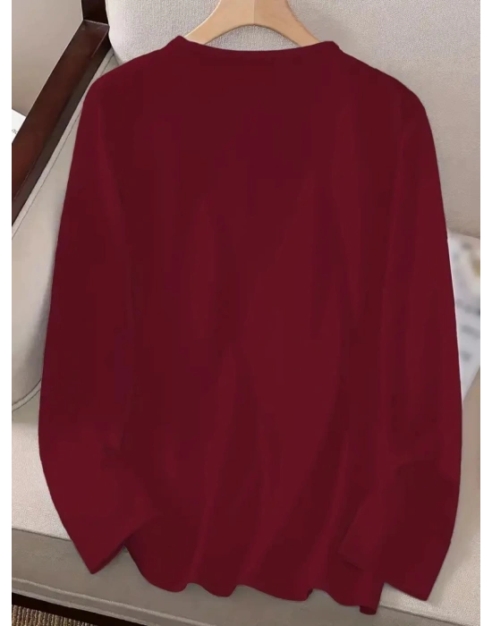 Kadın Uzun Kollu Bisiklet Yaka Gülen Yüz Desenli Viskon Bluz