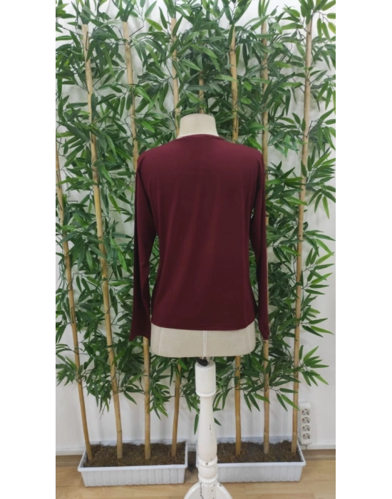 Kadın Uzun Kollu Bisiklet Yaka Gülen Yüz Desenli Viskon Bluz