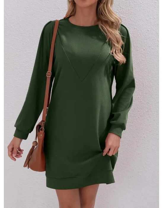 Kadın Uzun Kollu Bisiklet Yaka Iki Iplik Elbise