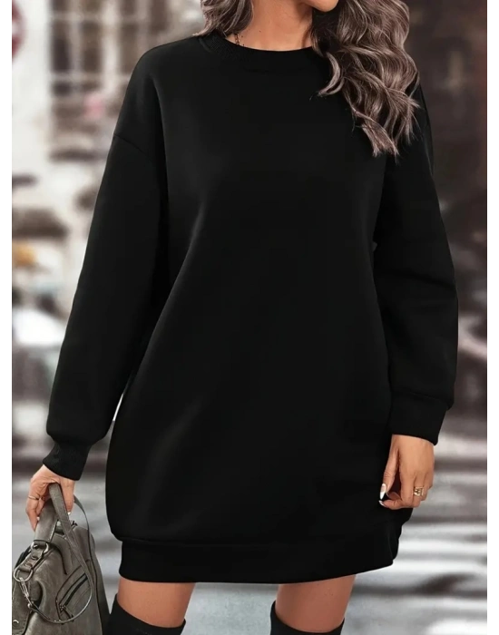 Kadın Uzun Kollu Bisiklet Yaka Iki Iplik Elbise