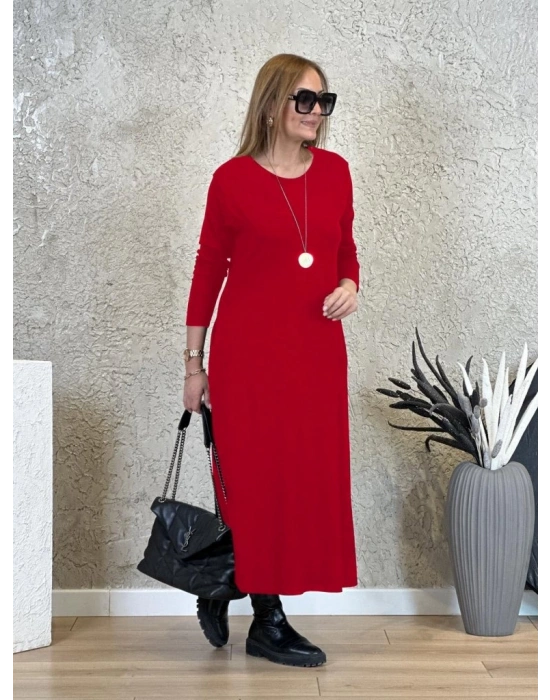 Kadın Uzun Kollu Bisiklet Yaka Iki Iplik Midi Boy Elbise