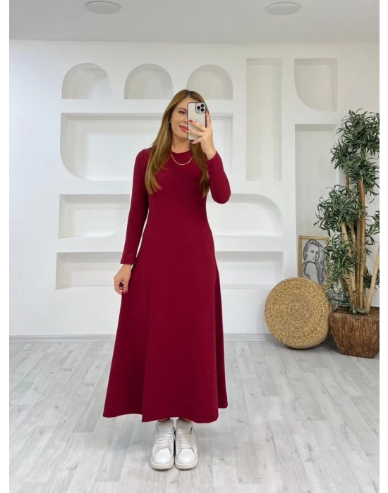 Kadın Uzun Kollu Bisiklet Yaka ize Kadar Yırtmaç Detay axi Boy Elbise