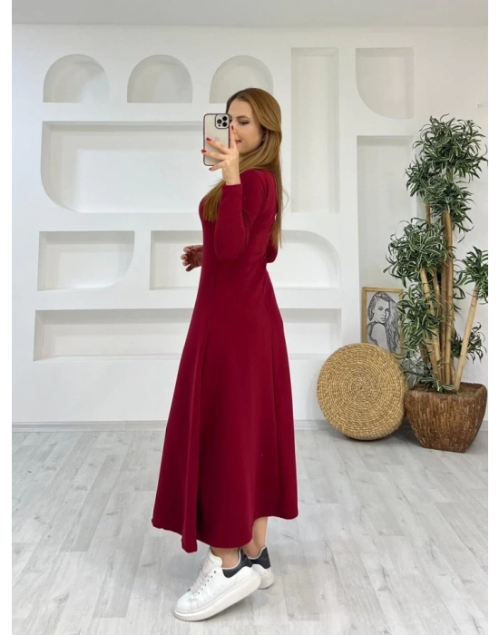 Kadın Uzun Kollu Bisiklet Yaka ize Kadar Yırtmaç Detay axi Boy Elbise