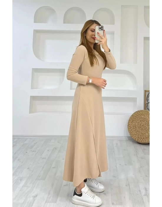 Kadın Uzun Kollu Bisiklet Yaka ize Kadar Yırtmaç Detay axi Boy Elbise