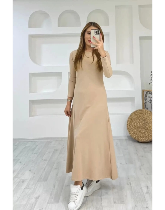 Kadın Uzun Kollu Bisiklet Yaka ize Kadar Yırtmaç Detay axi Boy Elbise