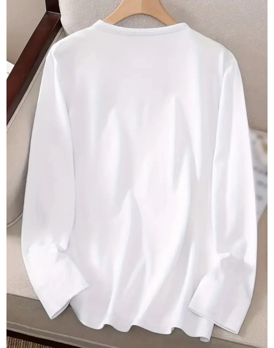 Kadın Uzun Kollu Bisiklet Yaka Kalp Desenli Viskon Bluz