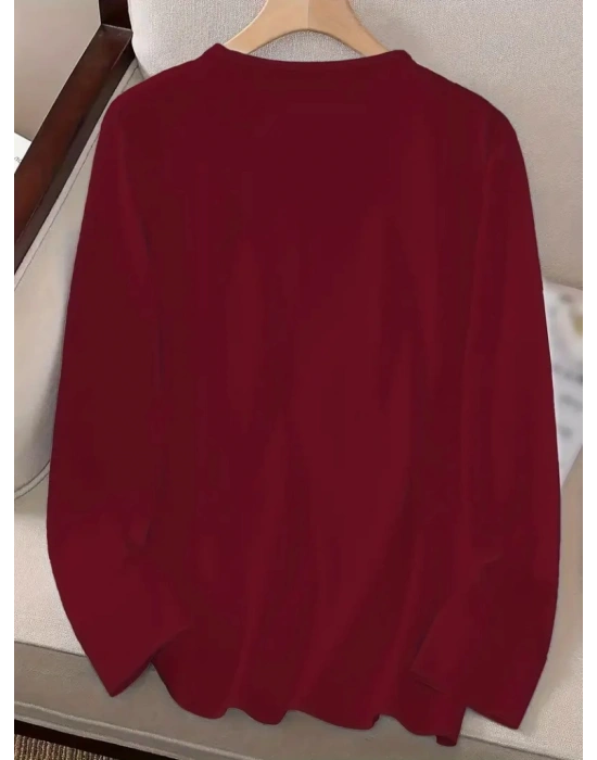 Kadın Uzun Kollu Bisiklet Yaka Kalp Desenli Viskon Bluz