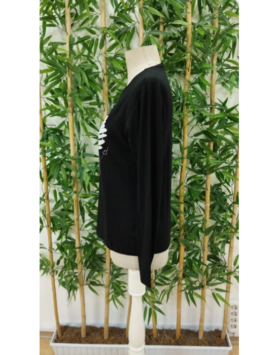 Kadın Uzun Kollu Bisiklet Yaka Kalp Desenli Viskon Bluz