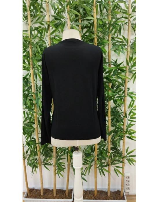 Kadın Uzun Kollu Bisiklet Yaka Kalp Desenli Viskon Bluz