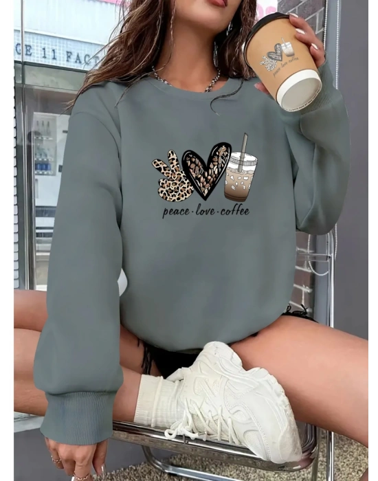 Kadın Uzun Kollu Bisiklet Yaka Kalp Desenli Viskon Iki Iplik Bluz