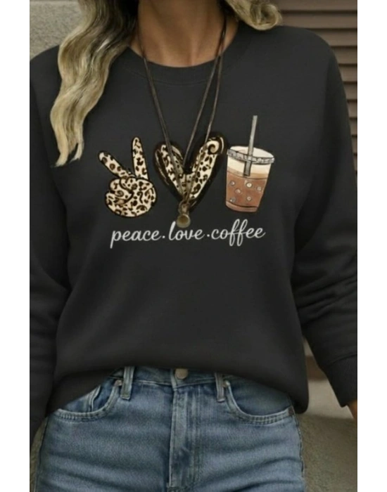 Kadın Uzun Kollu Bisiklet Yaka Kalp Desenli Viskon Iki Iplik Bluz