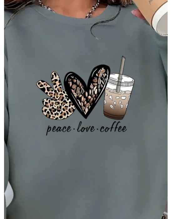 Kadın Uzun Kollu Bisiklet Yaka Kalp Desenli Viskon Iki Iplik Bluz