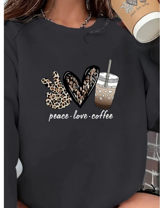 Kadın Uzun Kollu Bisiklet Yaka Kalp Desenli Viskon Iki Iplik Bluz