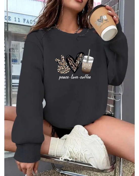 Kadın Uzun Kollu Bisiklet Yaka Kalp Desenli Viskon Iki Iplik Bluz