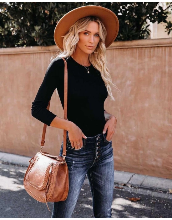 Kadın Uzun Kollu Bisiklet Yaka Kaşkorse Bluz