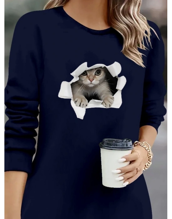 Kadın Uzun Kollu Bisiklet Yaka Kısa Viskon Iki Iplik Elbise