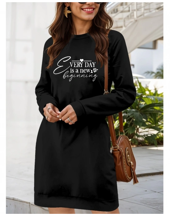 Kadın Uzun Kollu Bisiklet Yaka Kısa Viskon Iki Iplik Elbise