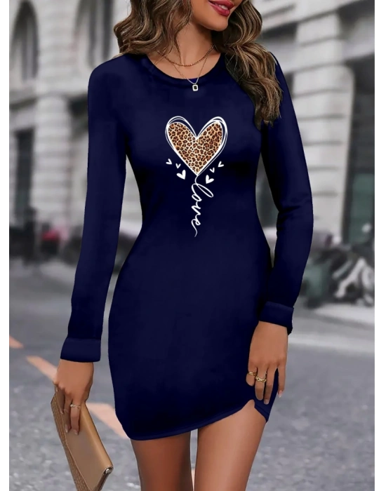 Kadın Uzun Kollu Bisiklet Yaka Kısa Viskon Iki Iplik Elbise