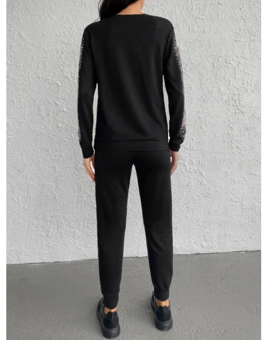 Kadın Uzun Kollu Bisiklet Yaka Kol Ve Bacak Tül Ve Inci Detay Iki Iplik Ikili Takım