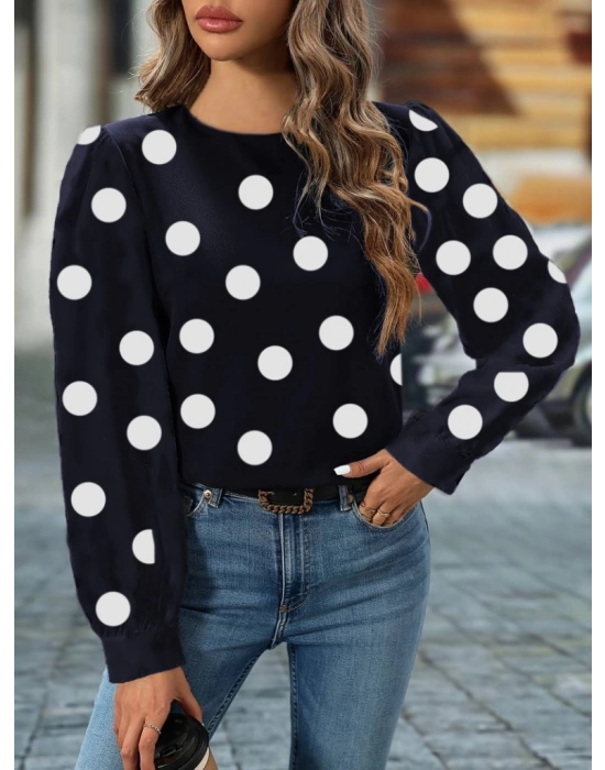 Kadın Uzun Kollu Bisiklet Yaka Kollar Geniş Kol Ağzı Manşetli Iki Düğmeli Detay Krep Bluz