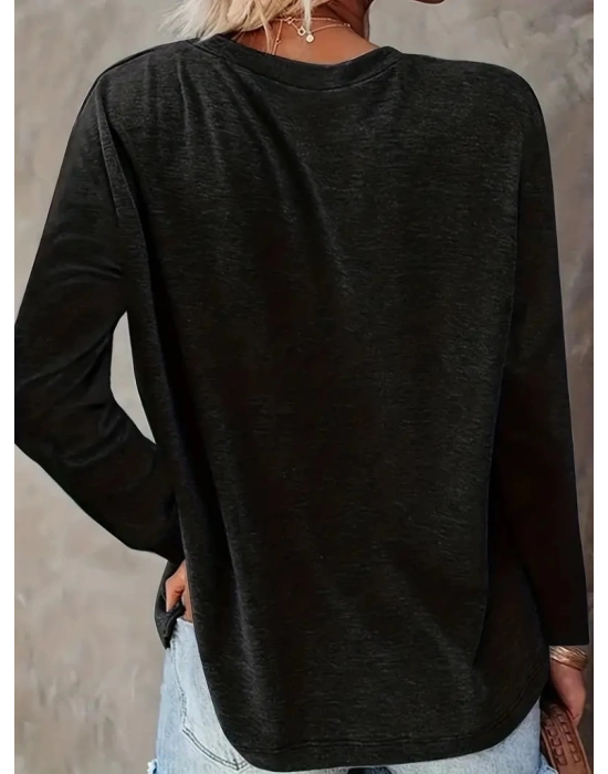 Kadın Uzun Kollu Bisiklet Yaka Köpek Resimli Viskon Bluz