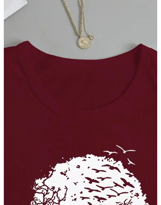 Kadın Uzun Kollu Bisiklet Yaka Kurukafa Desenli Viskon Bluz